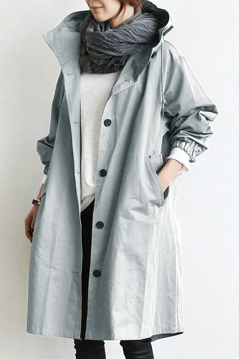 Women's Water-resistant Oversized Warm Buttoned Raincoat for Autumn and Winter
