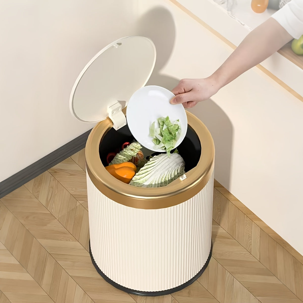 Modern Trash Can Oval Press Top Bathroom Bin Dual Inner Bucket - Image 10