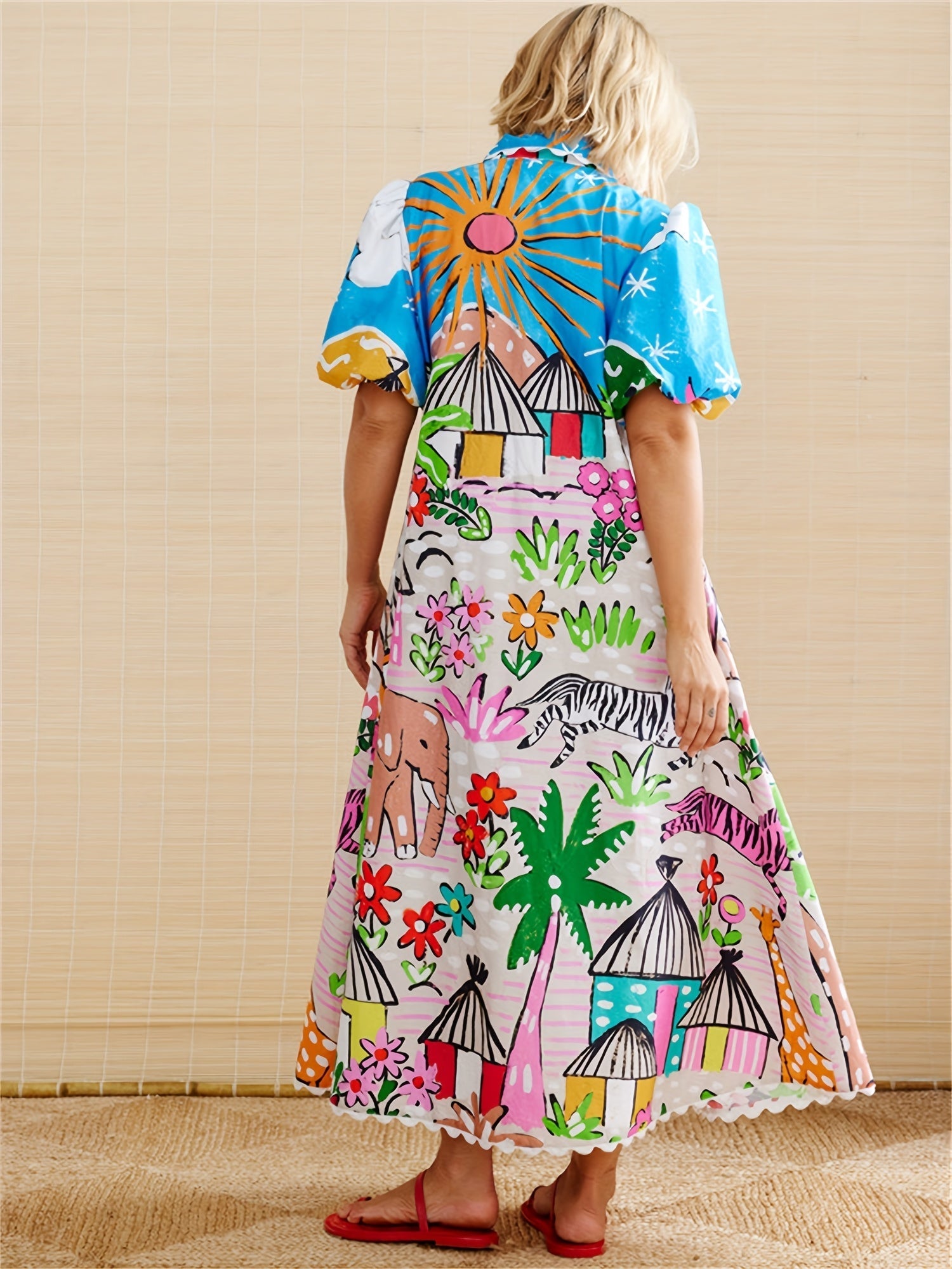 Trendy Sunny Tropical-Inspire Chic Midi Summer Dress for Women