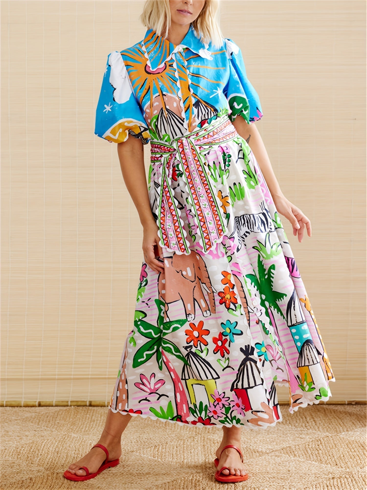 Trendy Sunny Tropical-Inspire Chic Midi Summer Dress for Women