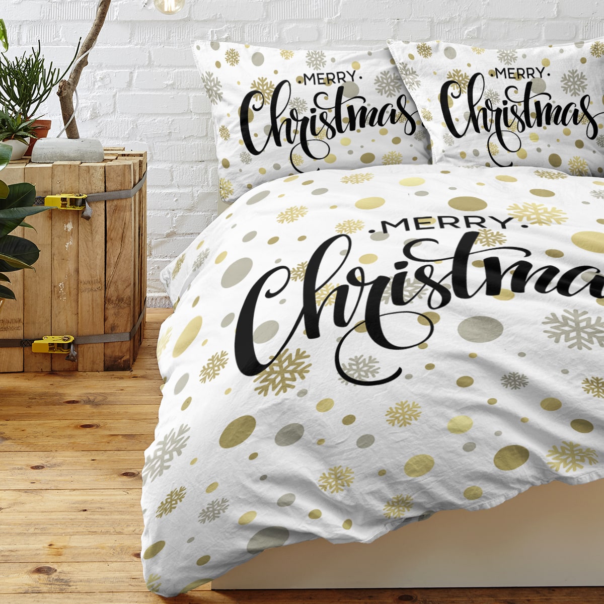 Christmas Microfiber Duvet Cover Set Snowflake Print - Image 5