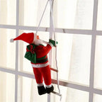 Fabric Hanging Christmas Ornament Climbing Santa on Rope Ladder - Image 2