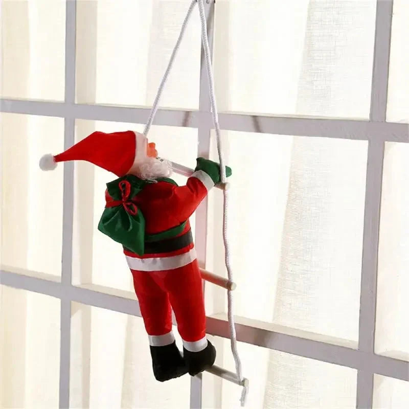 Fabric Hanging Christmas Ornament Climbing Santa on Rope Ladder - Image 2