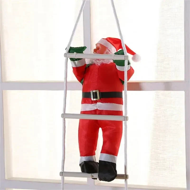 Fabric Hanging Christmas Ornament Climbing Santa on Rope Ladder - Image 3