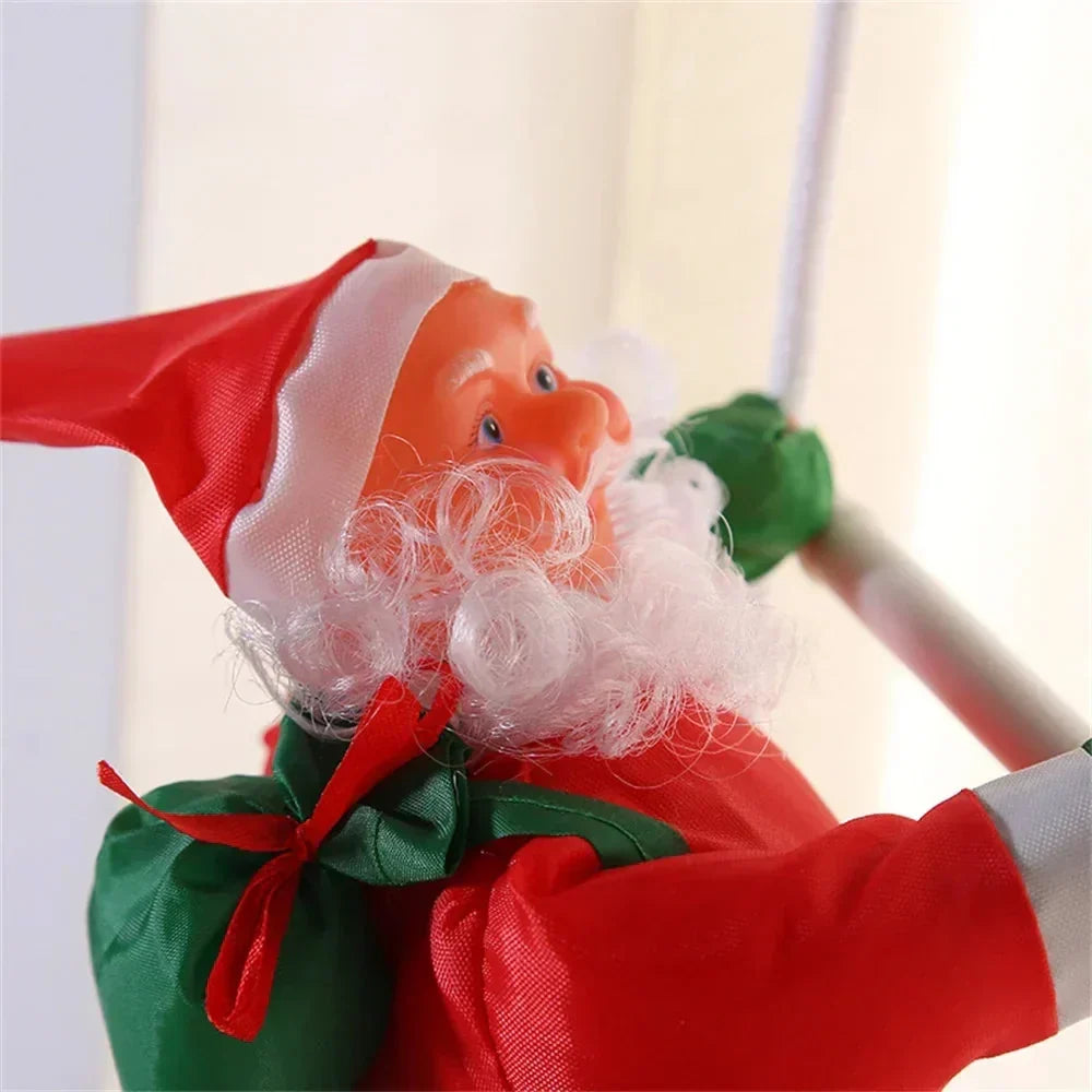 Fabric Hanging Christmas Ornament Climbing Santa on Rope Ladder - Image 4