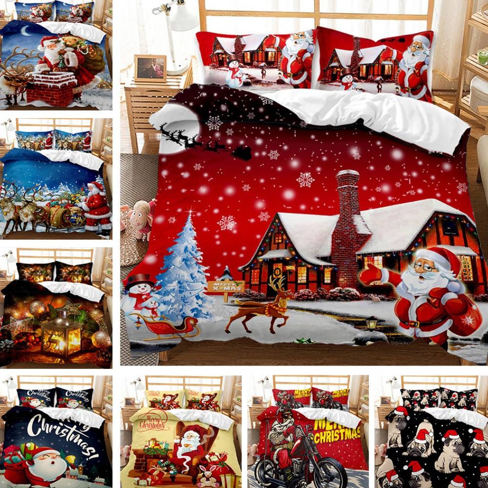 3 Piece Polyester Christmas Duvet Cover Set Digital Print