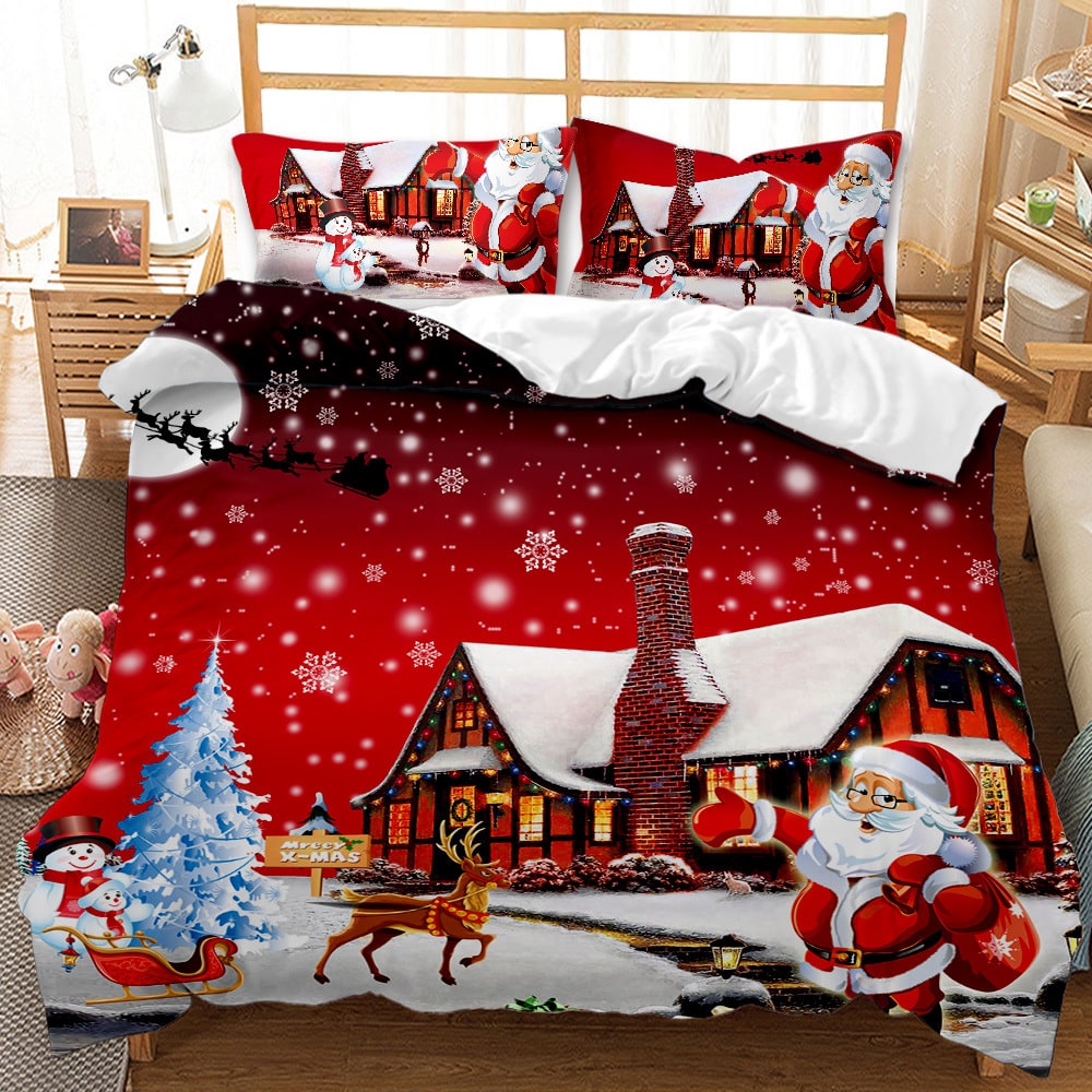 3 Piece Polyester Christmas Duvet Cover Set Digital Print - Image 10