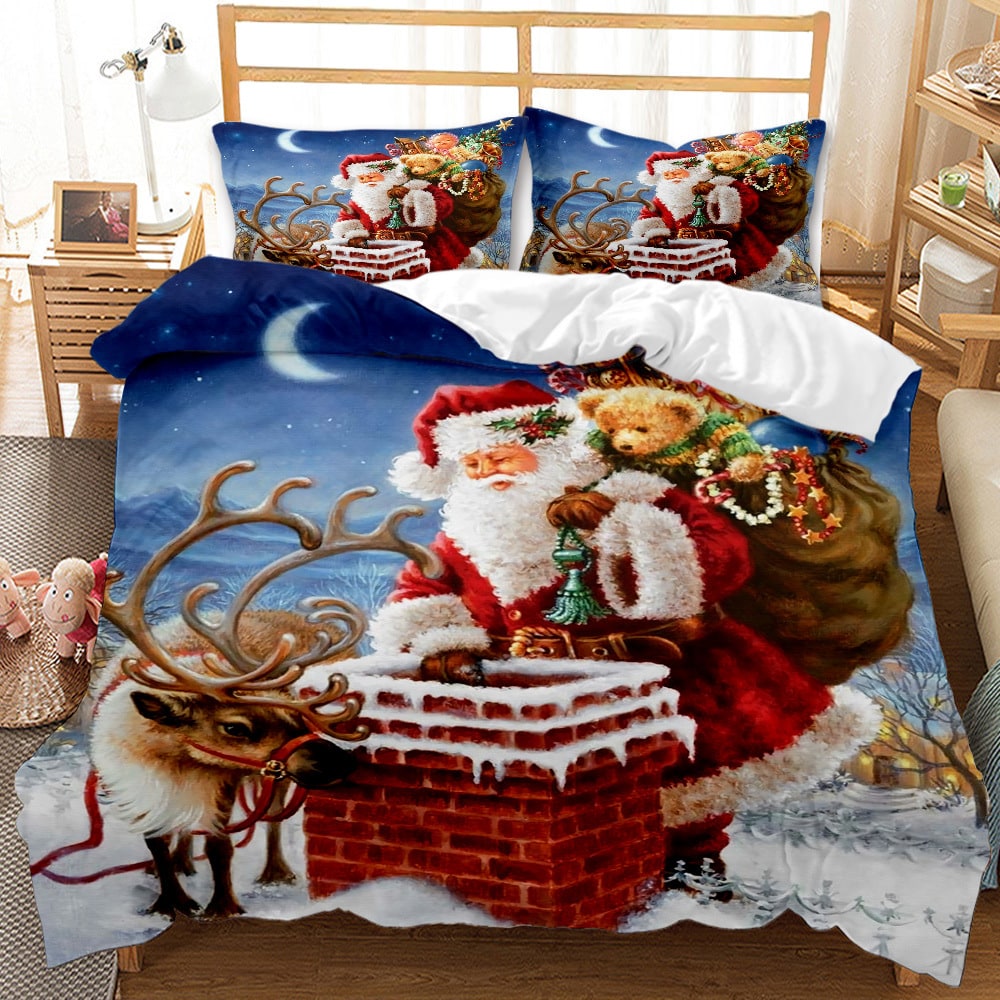 3 Piece Polyester Christmas Duvet Cover Set Digital Print - Image 8