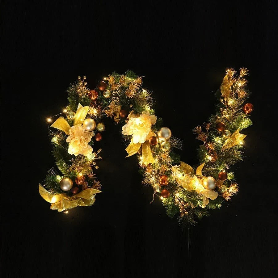 Artificial Pine Christmas Garland Gold Mesh Ribbon - Image 12