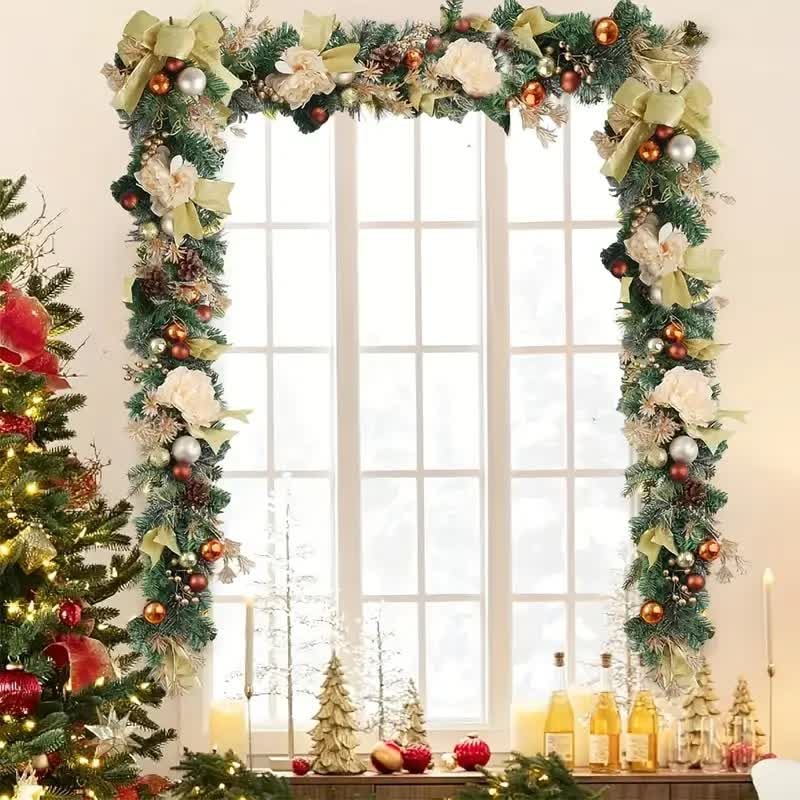Artificial Pine Christmas Garland Gold Mesh Ribbon - Image 5