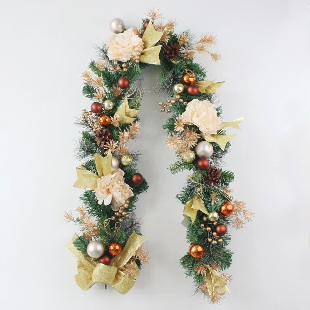 Artificial Pine Christmas Garland Gold Mesh Ribbon - Image 6