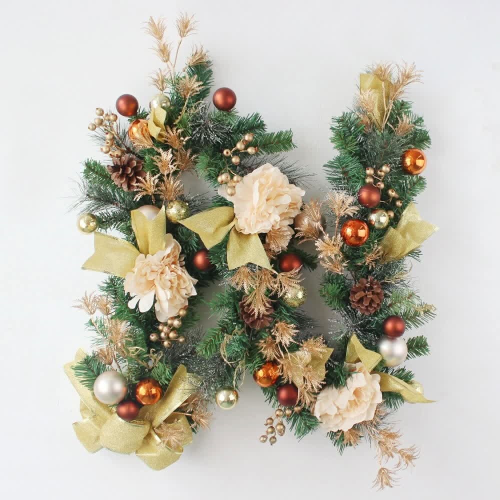 Artificial Pine Christmas Garland Gold Mesh Ribbon - Image 7