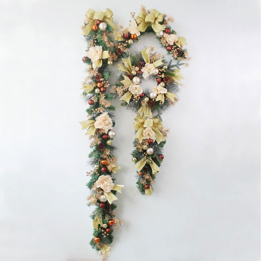 Artificial Pine Christmas Garland Gold Mesh Ribbon - Image 8