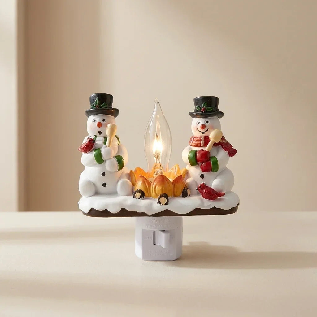 Snowman Campfire Resin Night Light Plug In Flickering Flame