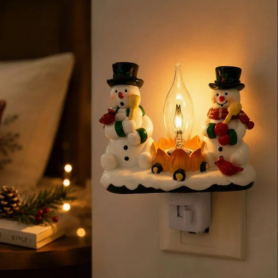 Snowman Campfire Resin Night Light Plug In Flickering Flame - Image 2