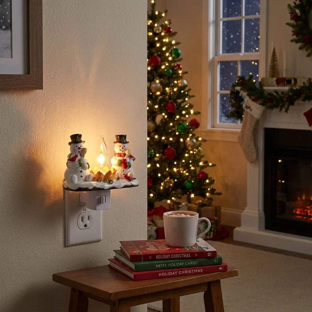 Snowman Campfire Resin Night Light Plug In Flickering Flame - Image 3