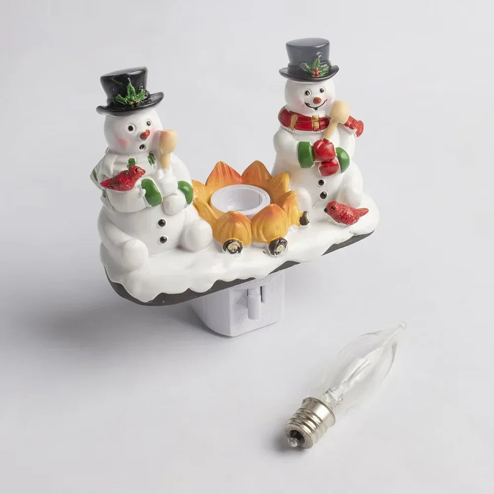 Snowman Campfire Resin Night Light Plug In Flickering Flame - Image 5