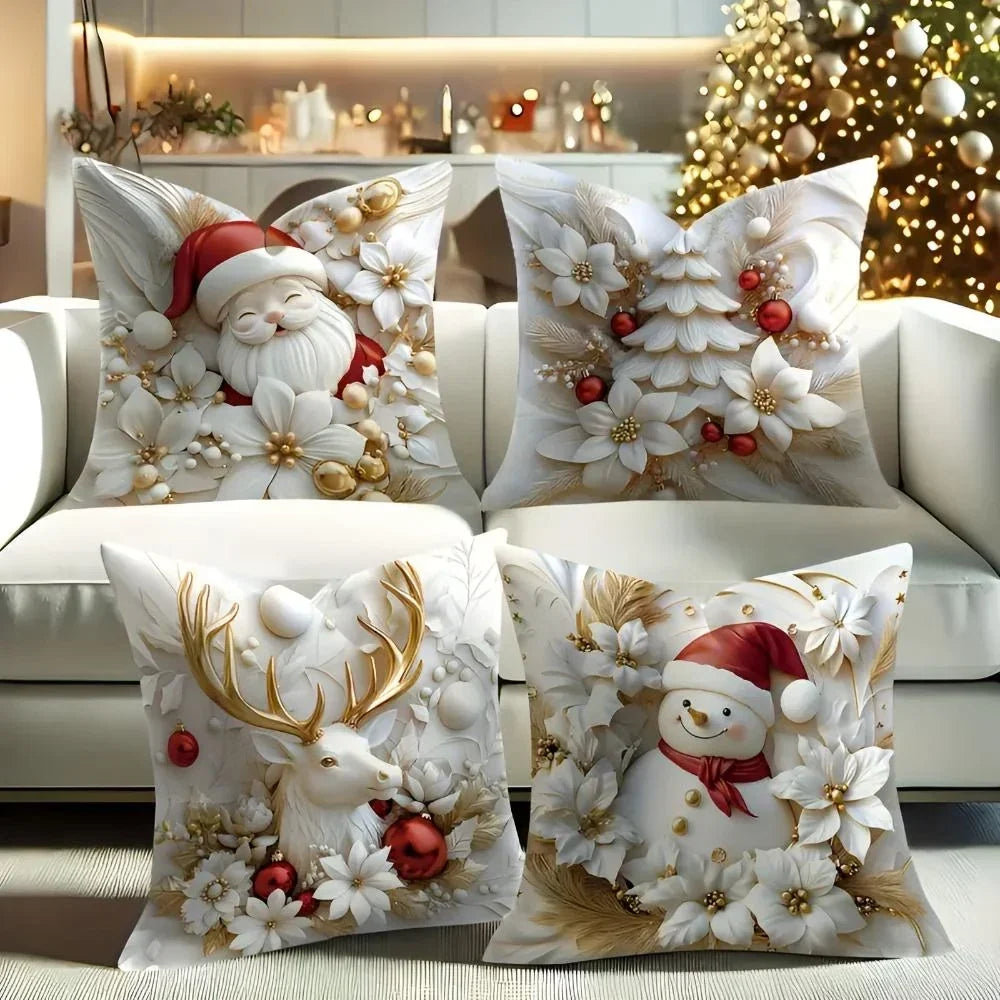 4 Pack Square Christmas Throw Pillow Covers 3D Printed