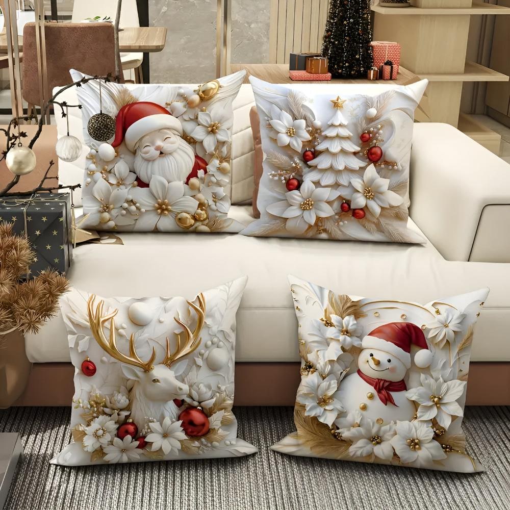 4 Pack Square Christmas Throw Pillow Covers 3D Printed - Image 2