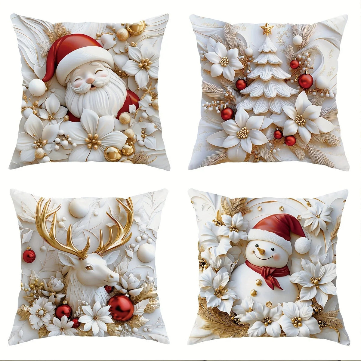 4 Pack Square Christmas Throw Pillow Covers 3D Printed - Image 9