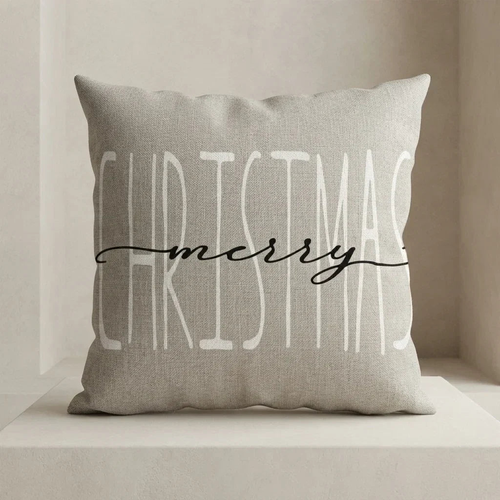 4 Piece Square Linen Look Christmas Pillow Covers Hidden Zipper