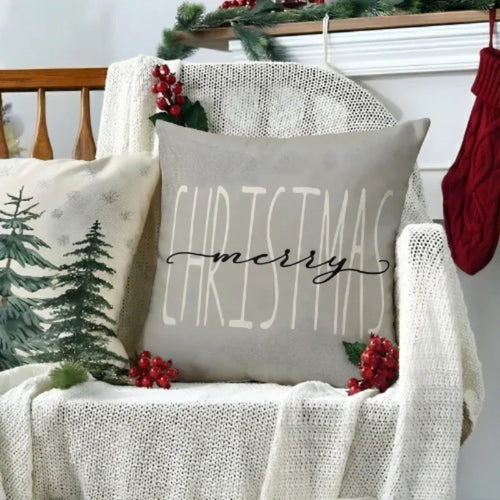 4 Piece Square Linen Look Christmas Pillow Covers Hidden Zipper - Image 2