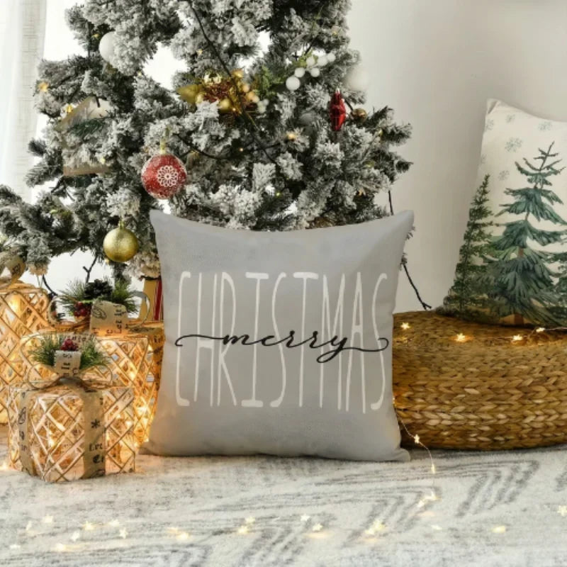 4 Piece Square Linen Look Christmas Pillow Covers Hidden Zipper - Image 4
