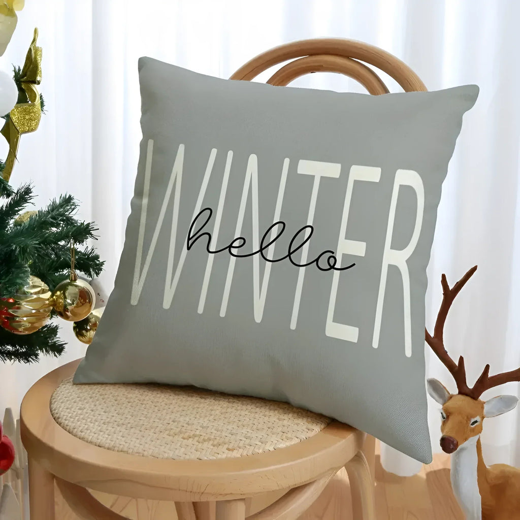 4 Piece Square Linen Look Christmas Pillow Covers Hidden Zipper - Image 5