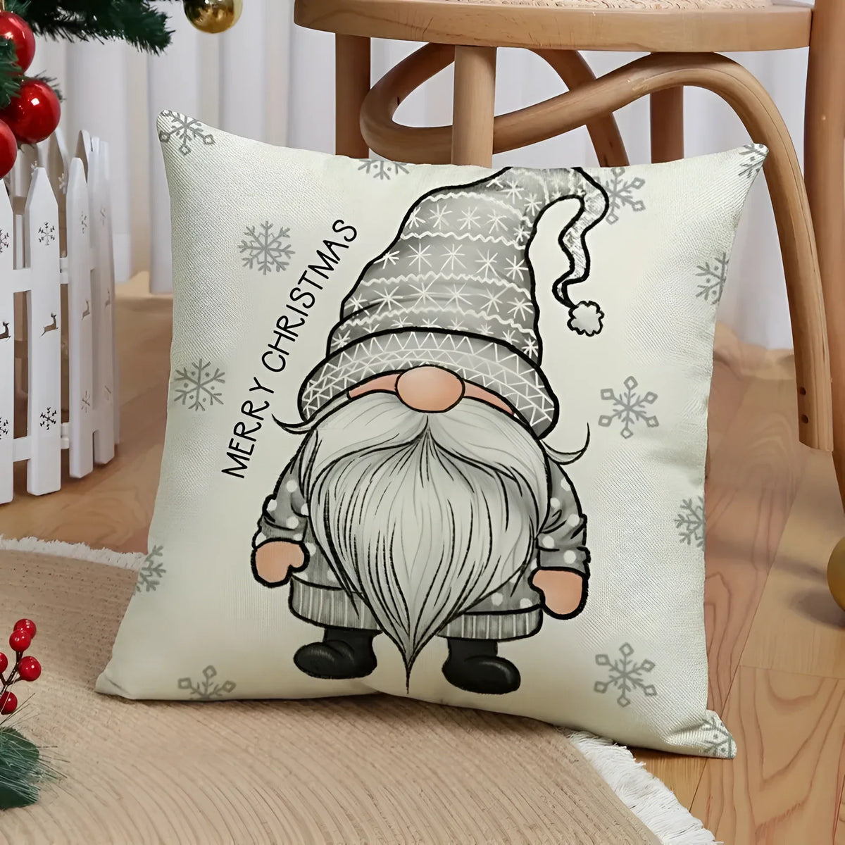 4 Piece Square Linen Look Christmas Pillow Covers Hidden Zipper - Image 6
