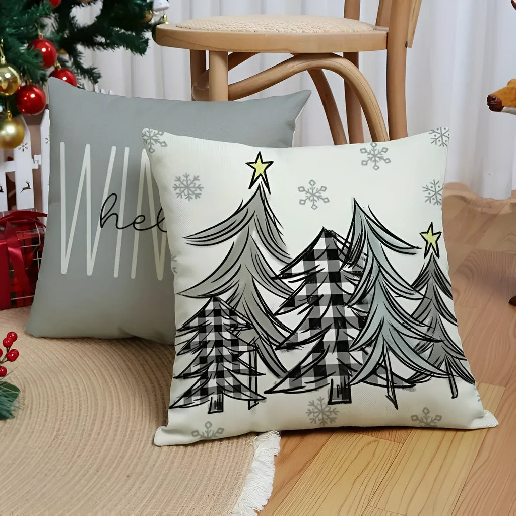 4 Piece Square Linen Look Christmas Pillow Covers Hidden Zipper - Image 8