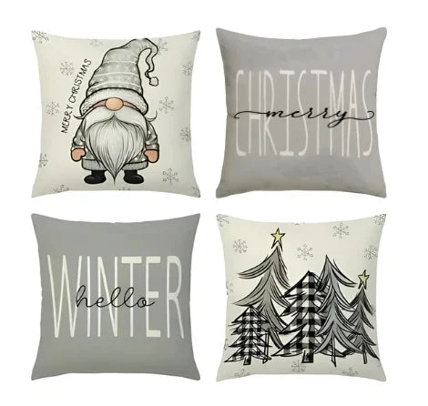 4 Piece Square Linen Look Christmas Pillow Covers Hidden Zipper - Image 9