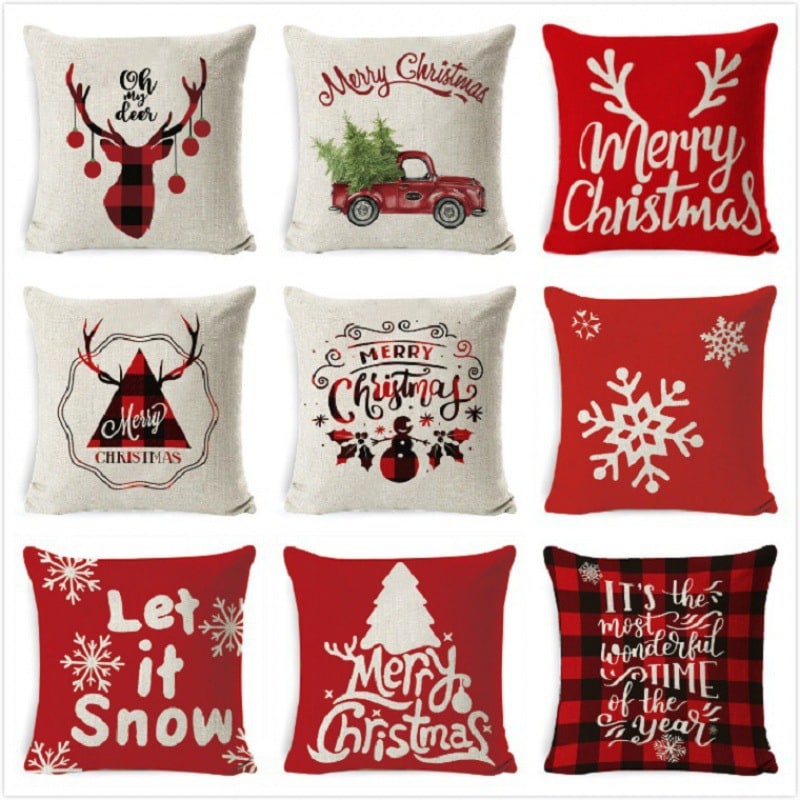 Square Linen Look Christmas Pillow Covers 45x45cm - Image 21