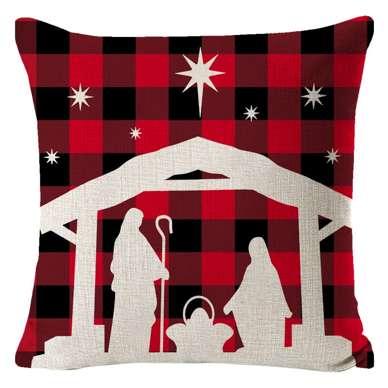 Square Linen Look Christmas Pillow Covers 45x45cm - Image 4