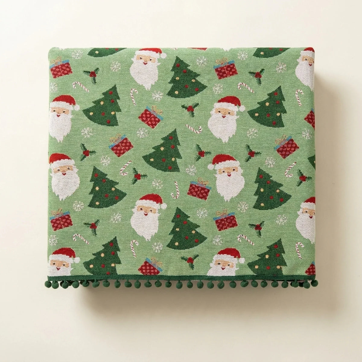 Christmas Woven Tablecloth Pom Pom Trim - Image 2