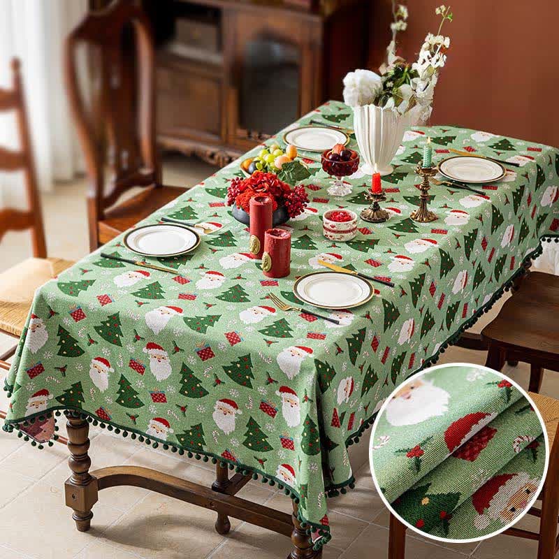 Christmas Woven Tablecloth Pom Pom Trim - Image 5