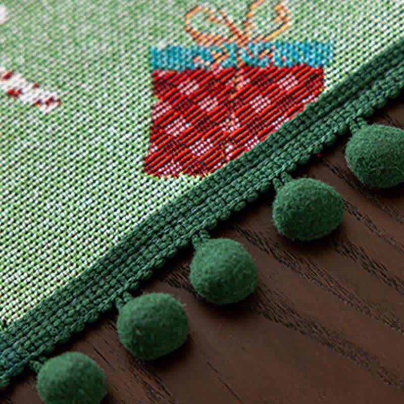 Christmas Woven Tablecloth Pom Pom Trim - Image 6