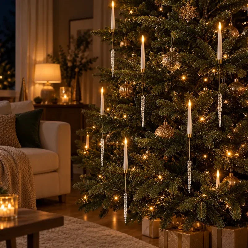 12 Piece Crystal Drop LED Christmas Tree Candles Flickering Flame - Image 10