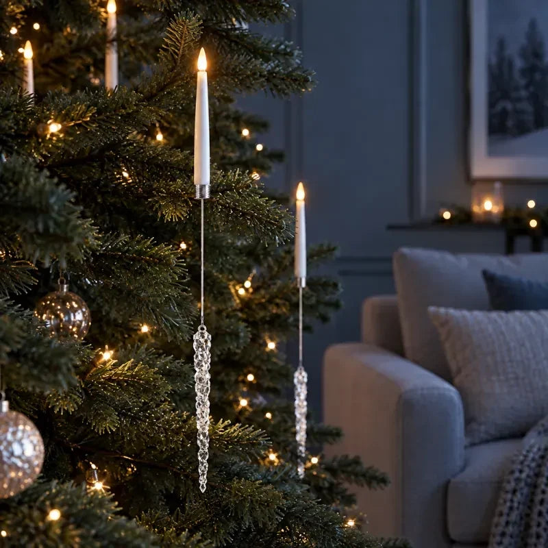12 Piece Crystal Drop LED Christmas Tree Candles Flickering Flame - Image 12