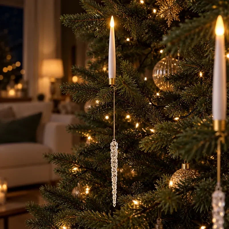 12 Piece Crystal Drop LED Christmas Tree Candles Flickering Flame - Image 4