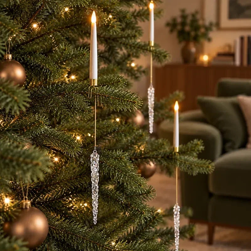 12 Piece Crystal Drop LED Christmas Tree Candles Flickering Flame - Image 6