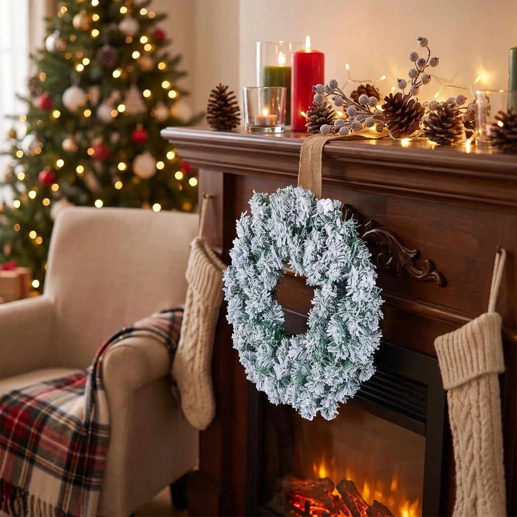 Flocked Artificial Pine Christmas Wreath - Image 3