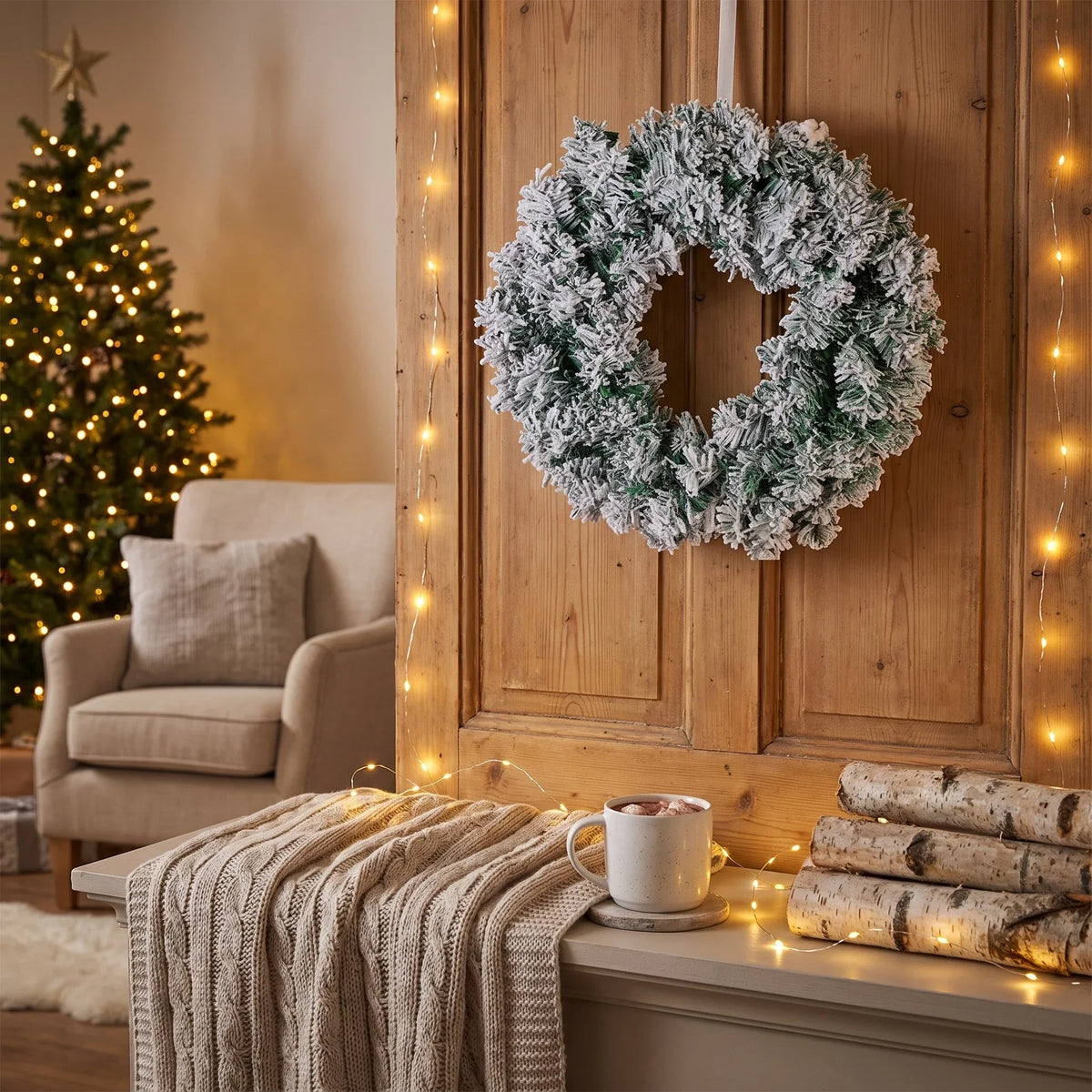 Flocked Artificial Pine Christmas Wreath - Image 4