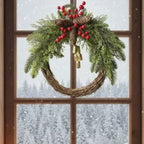 Rustic Artificial Evergreen Christmas Wreath Golden Bells - Image 4