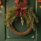 Rustic Artificial Evergreen Christmas Wreath Golden Bells - Image 5