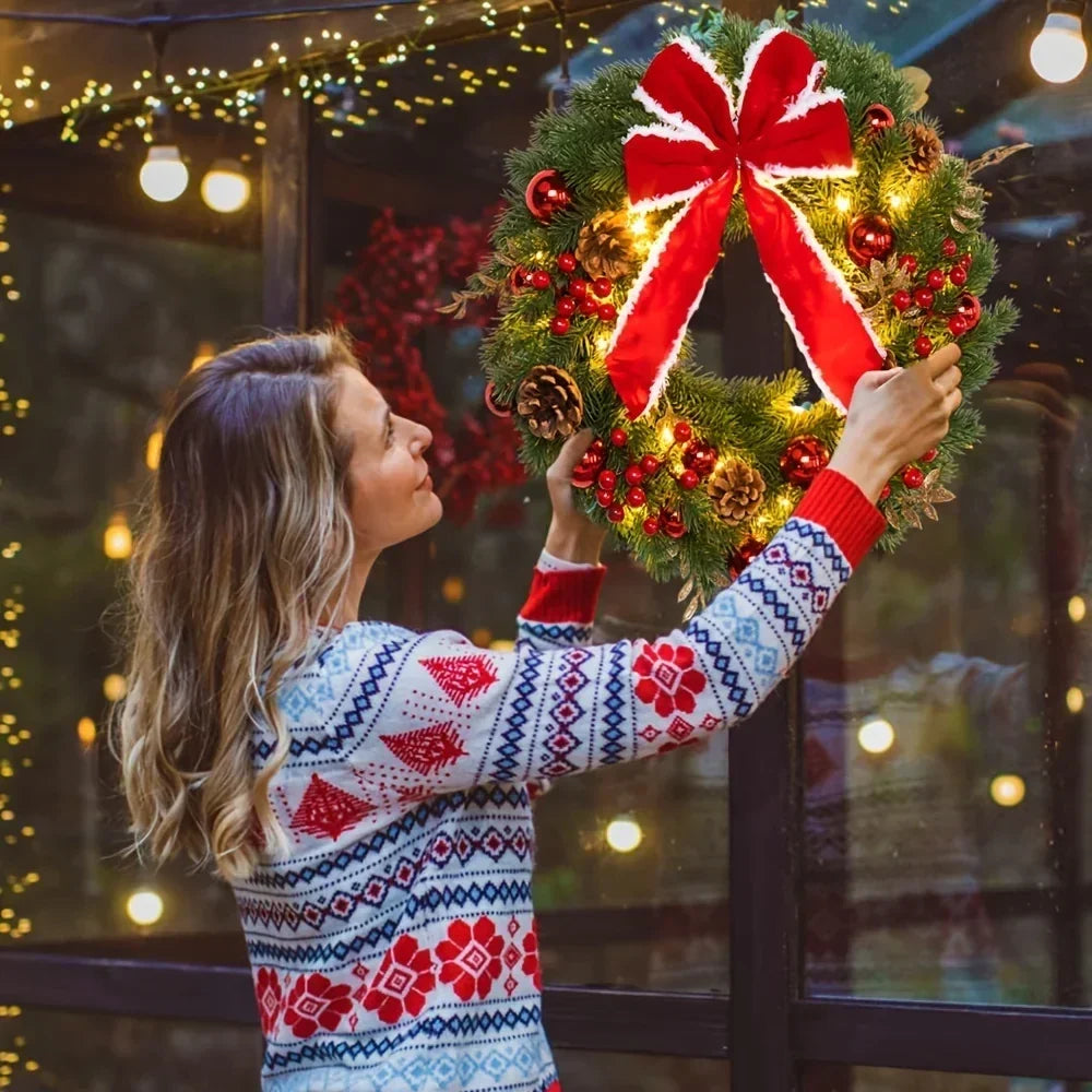 Artificial Pine Christmas Wreath Fairy Lights - Image 4