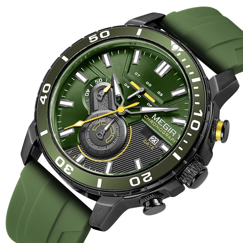 Oversized Silicone Strap Mens Chronograph Watch Quartz Movement