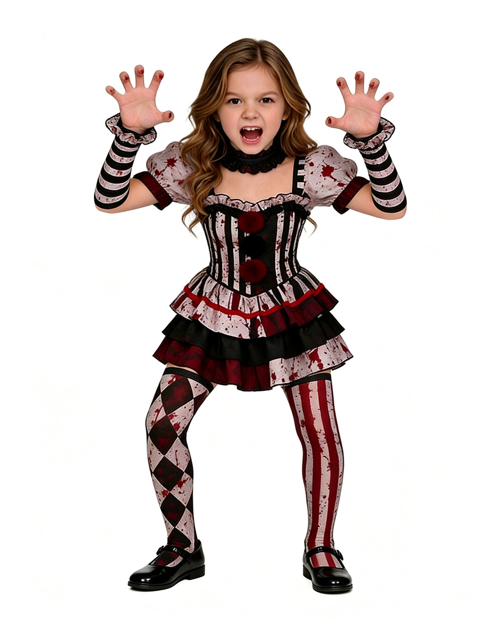 Womens 4 Piece Clown Costume Pierrot - Image 5