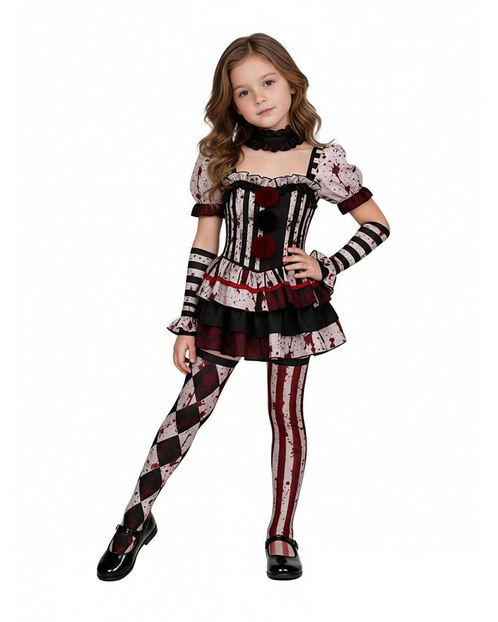 Womens 4 Piece Clown Costume Pierrot