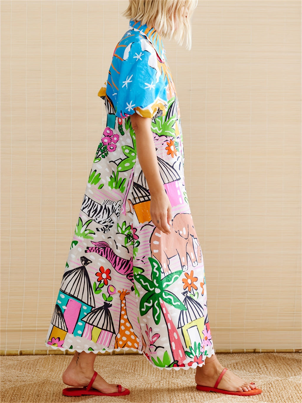 Trendy Sunny Tropical-Inspire Chic Midi Summer Dress for Women