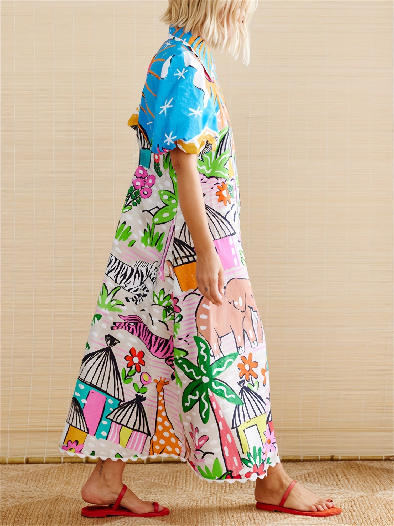 Trendy Sunny Tropical-Inspire Chic Midi Summer Dress for Women